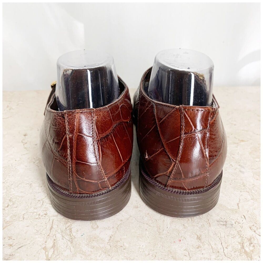 Stacy Adams Monk Strap Mens Dress Shoes Size 9 Genuine Snakeskin Brown Leather - Picture 8 of 12